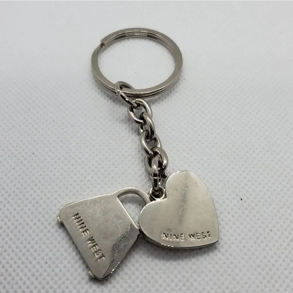 Nine West Silver Colored Heart & Purse Keychain